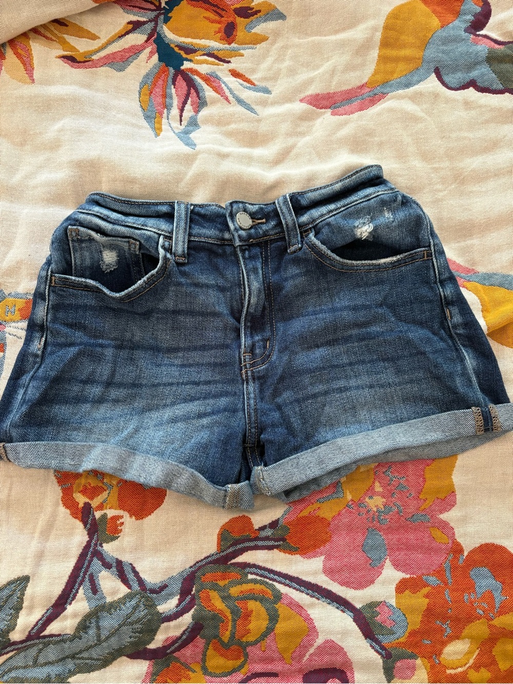 KanCan Dark Wash Rolled-Hem Jean Shorts